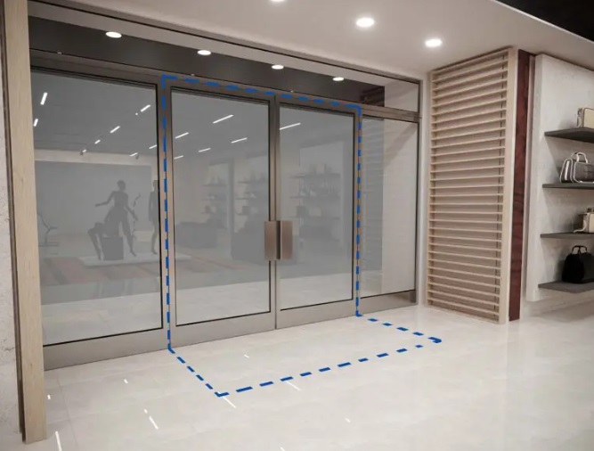 Concealed AM door loop EAS system around a glass retail entrance